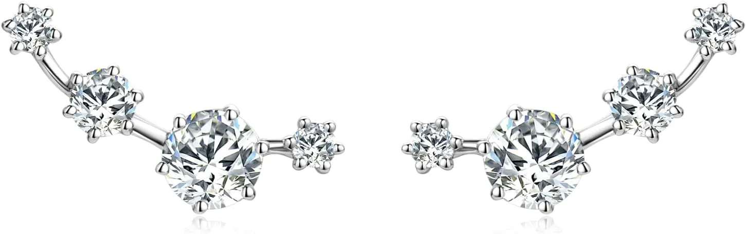 Moissanite Crawler Stud Earrings for Women, 925 Sterling Silver Cuff Wrap Earring D Color Lab Created Moissanite Hypoallergenic Climber Earring for Sensitive Ears Dainty Jewelry Christmas Birthday Gifts