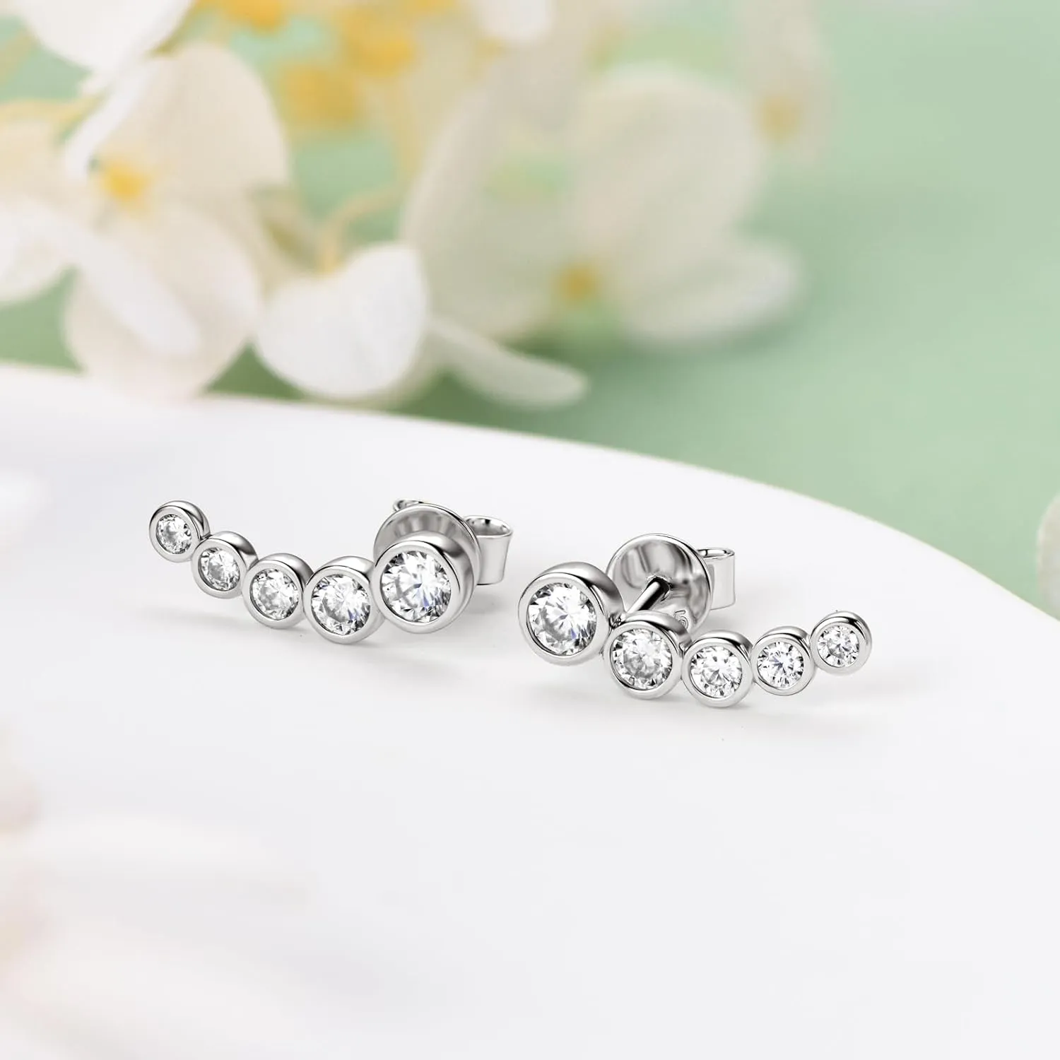 Moissanite Crawler Stud Earrings for Women 925 Sterling Silver D-E Color Moissanite Hypoallergenic Climber Earring for Sensitive Ears Dainty Jewelry Christmas Anniversary Birthday Gifts