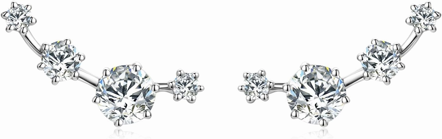Moissanite Crawler Stud Earrings for Women, 925 Sterling Silver Cuff Wrap Earring D Color Lab Created Moissanite Hypoallergenic Climber Earring for Sensitive Ears Dainty Jewelry Christmas Birthday Gifts