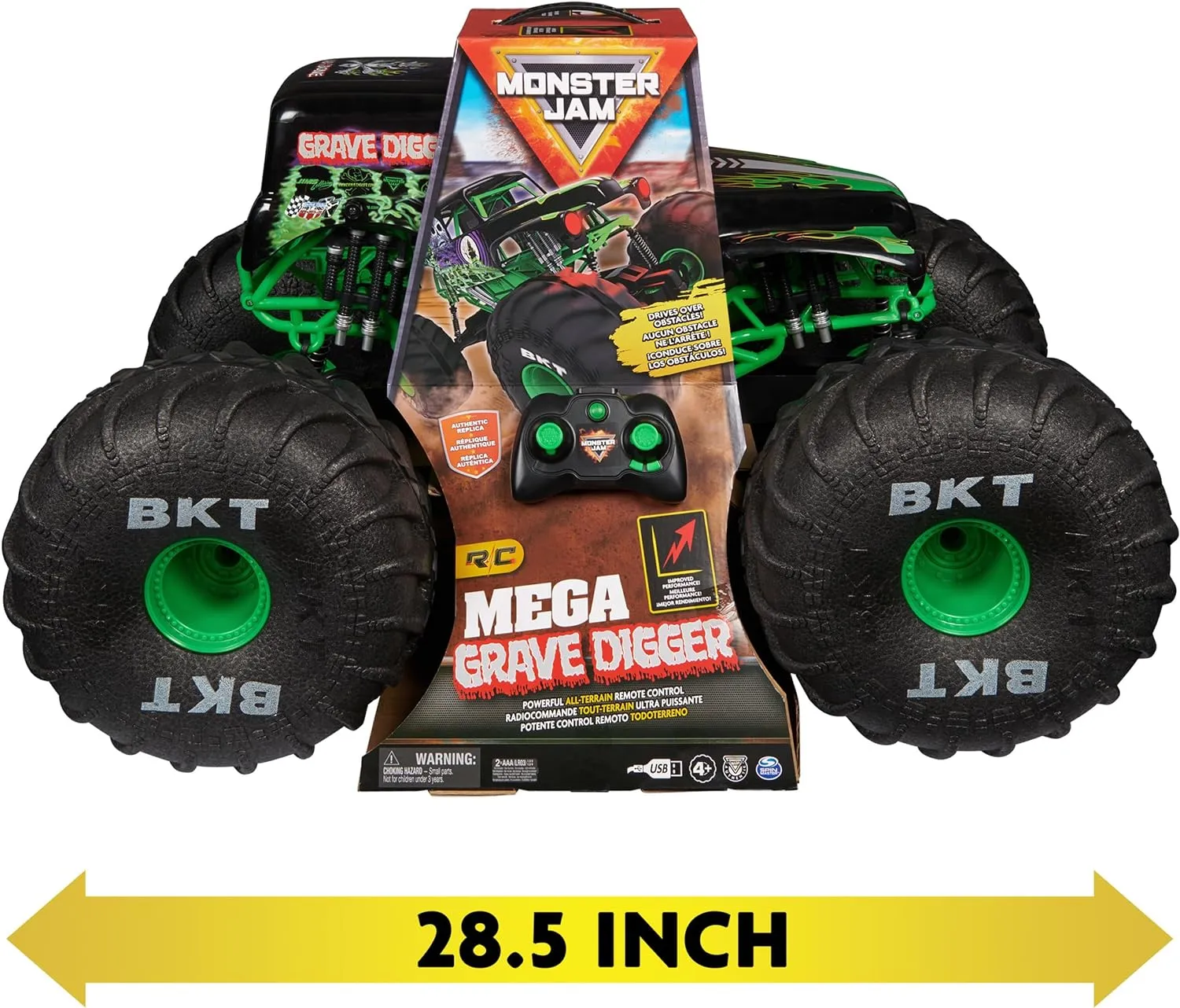 Monster Jam, Official Mega Grave Digger All-Terrain Remote Control Monster Truck, Over 2 Ft. Tall, 1:6 Scale, Kids Toys for Boys and Girls Ages 4 and Up