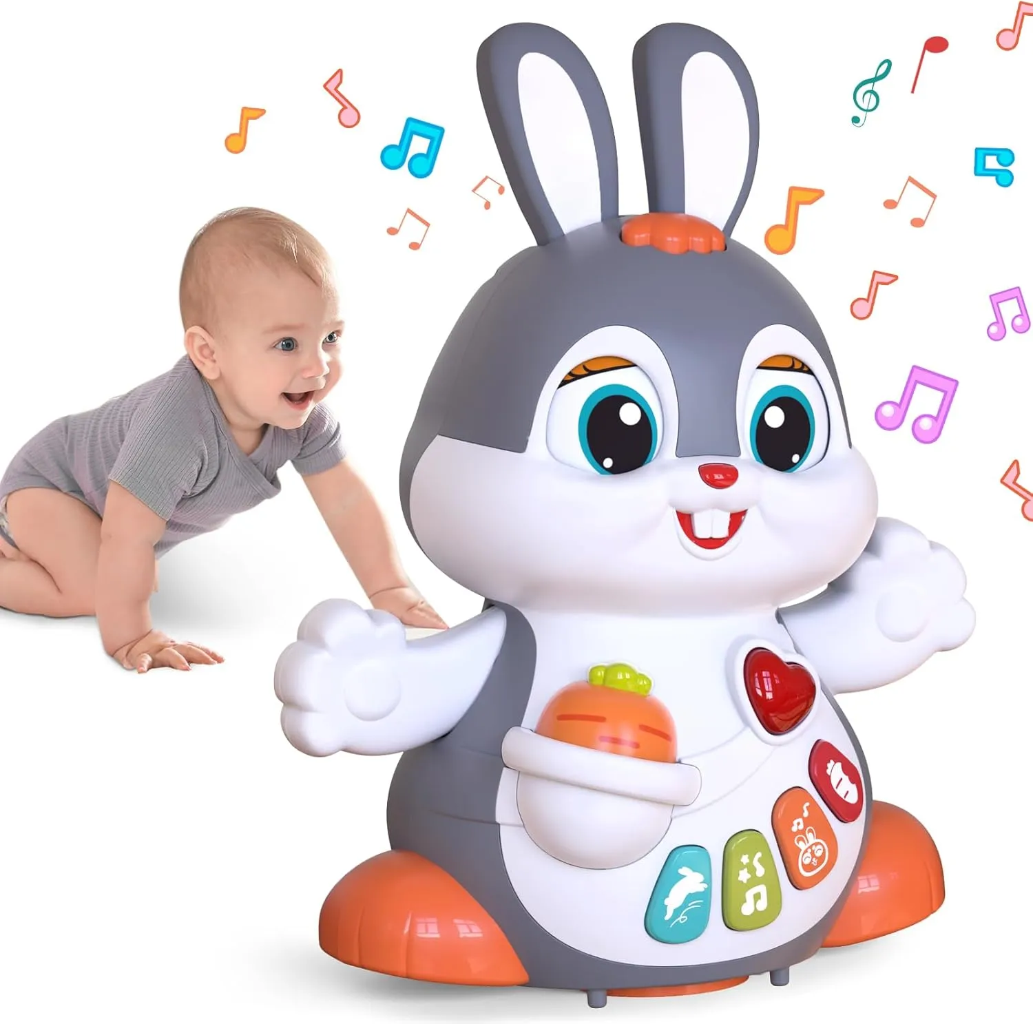 MOONTOY Bunny Musical Toy for 1  Year Old,Baby Crawling Toys 6 to 12 Months, Babies Toys Easter Gifts for Girls Boys Dancing Toys for 6 7 8 9 10 12 Months,Baby Learning Toy with Light & Sound