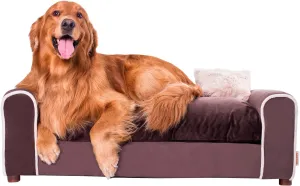 Moots Furry Pet Lounge, Deluxe Pet Bed for Dogs with 2 Pillows, Easy to Clean Chocolate Dog Sofa, Large