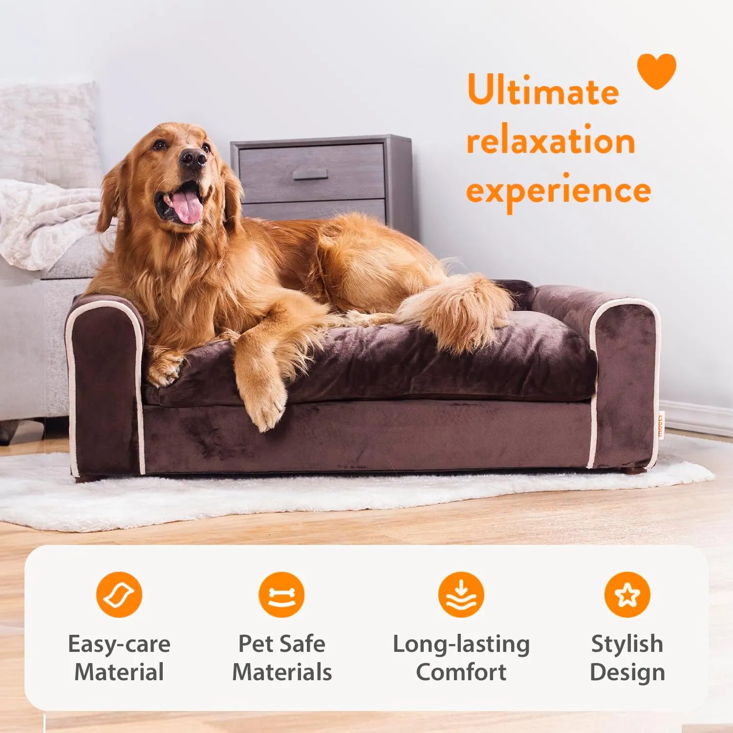 Moots Furry Pet Lounge, Deluxe Pet Bed for Dogs with 2 Pillows, Easy to Clean Chocolate Dog Sofa, Large