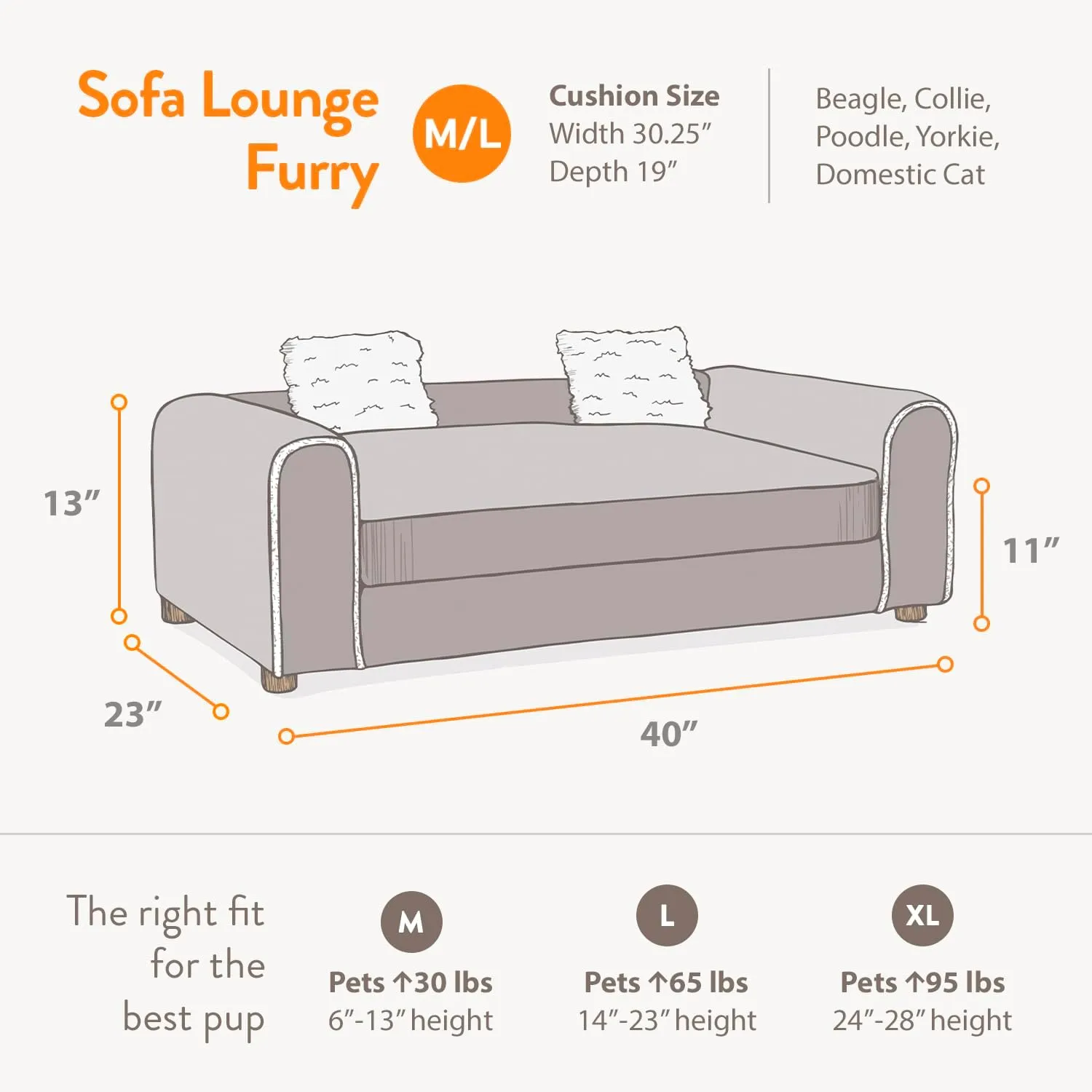 Moots Furry Pet Lounge, Deluxe Pet Bed for Dogs with 2 Pillows, Easy to Clean Chocolate Dog Sofa, Large