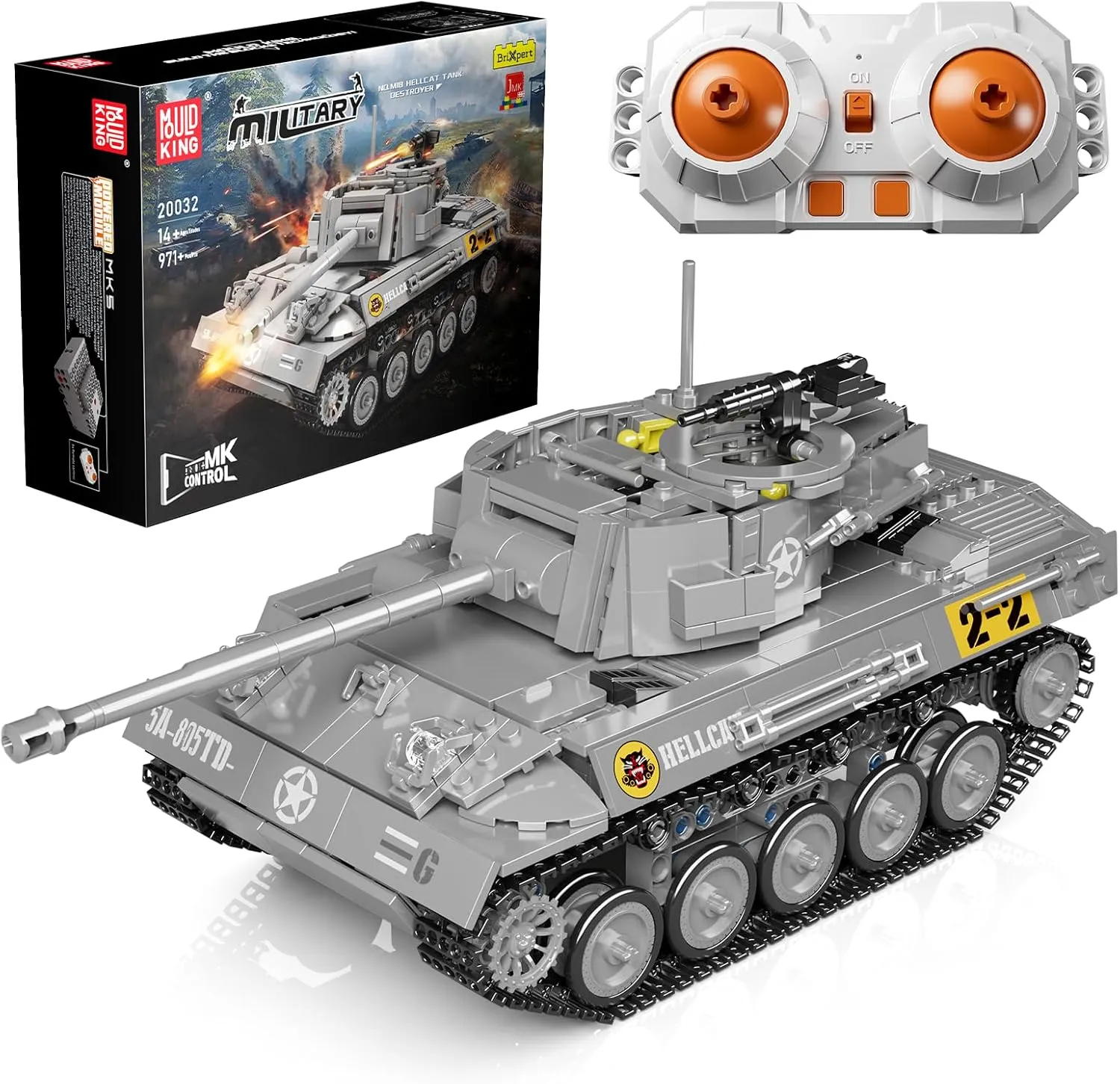 Mould King RC Tank Building Sets, Tiger Tank Model with Remote Control, 20032 STEM Tank Blocks, Army Toys Building Kits for Adults Boys Kids Aged 14  (971 Pieces)