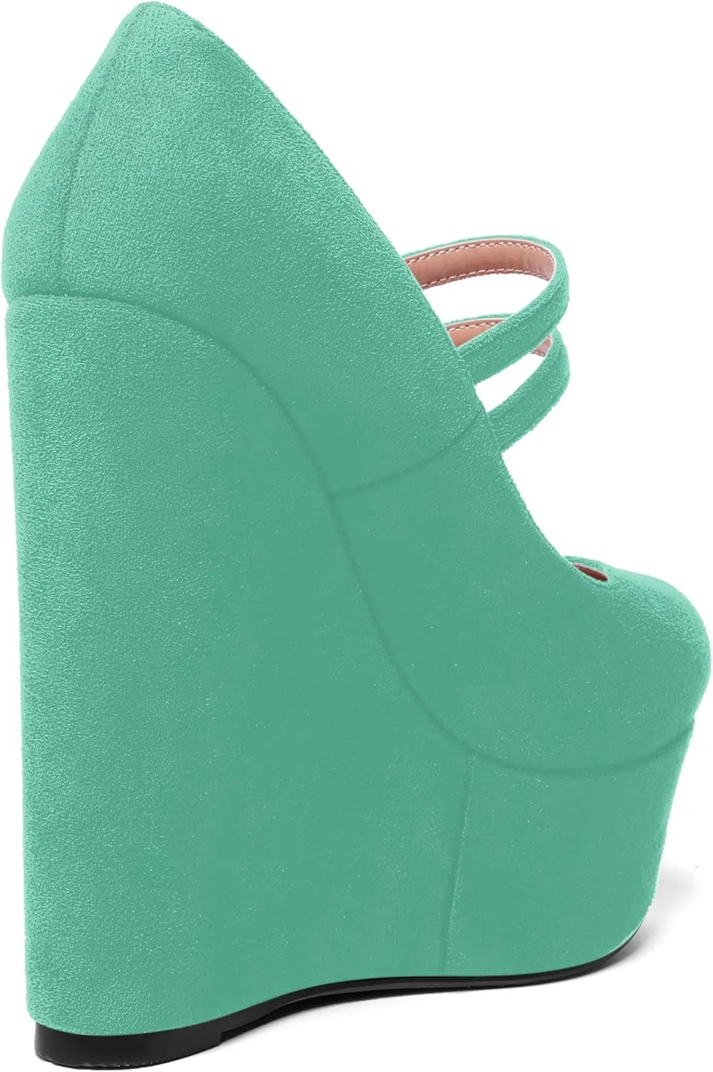 MOVINSTEPS Womens Suede Buckle Party Round Toe Adjustable Dual Straps Mary Jane Platform Dress Wedge High Heel Pumps Shoes 6 Inch