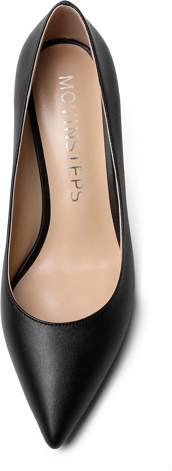 MOVINSTEPS Womens Dress Matte Slip On Office Solid Pointed Toe Spool Mid Heel Pumps Shoes 2.5 Inch