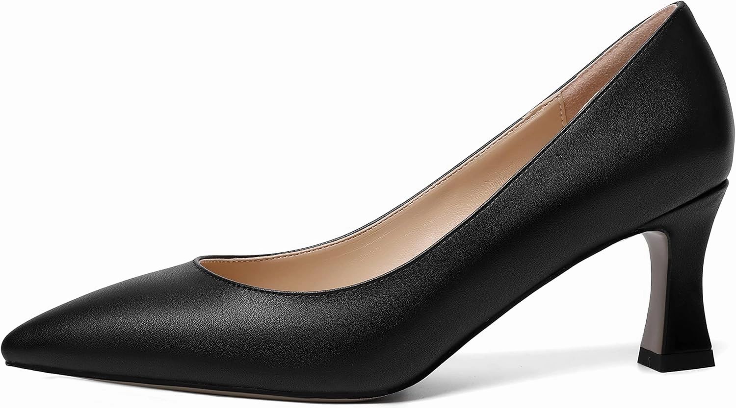 MOVINSTEPS Womens Dress Matte Slip On Office Solid Pointed Toe Spool Mid Heel Pumps Shoes 2.5 Inch