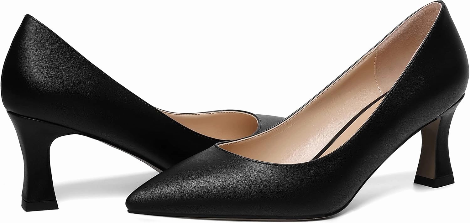 MOVINSTEPS Womens Dress Matte Slip On Office Solid Pointed Toe Spool Mid Heel Pumps Shoes 2.5 Inch