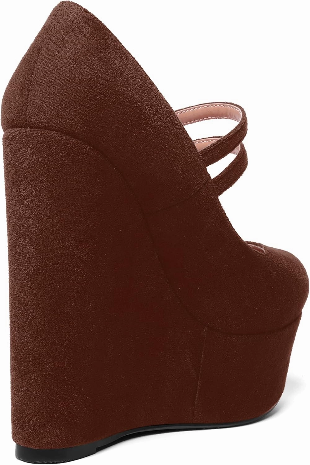 MOVINSTEPS Womens Suede Buckle Party Round Toe Adjustable Dual Straps Mary Jane Platform Dress Wedge High Heel Pumps Shoes 6 Inch