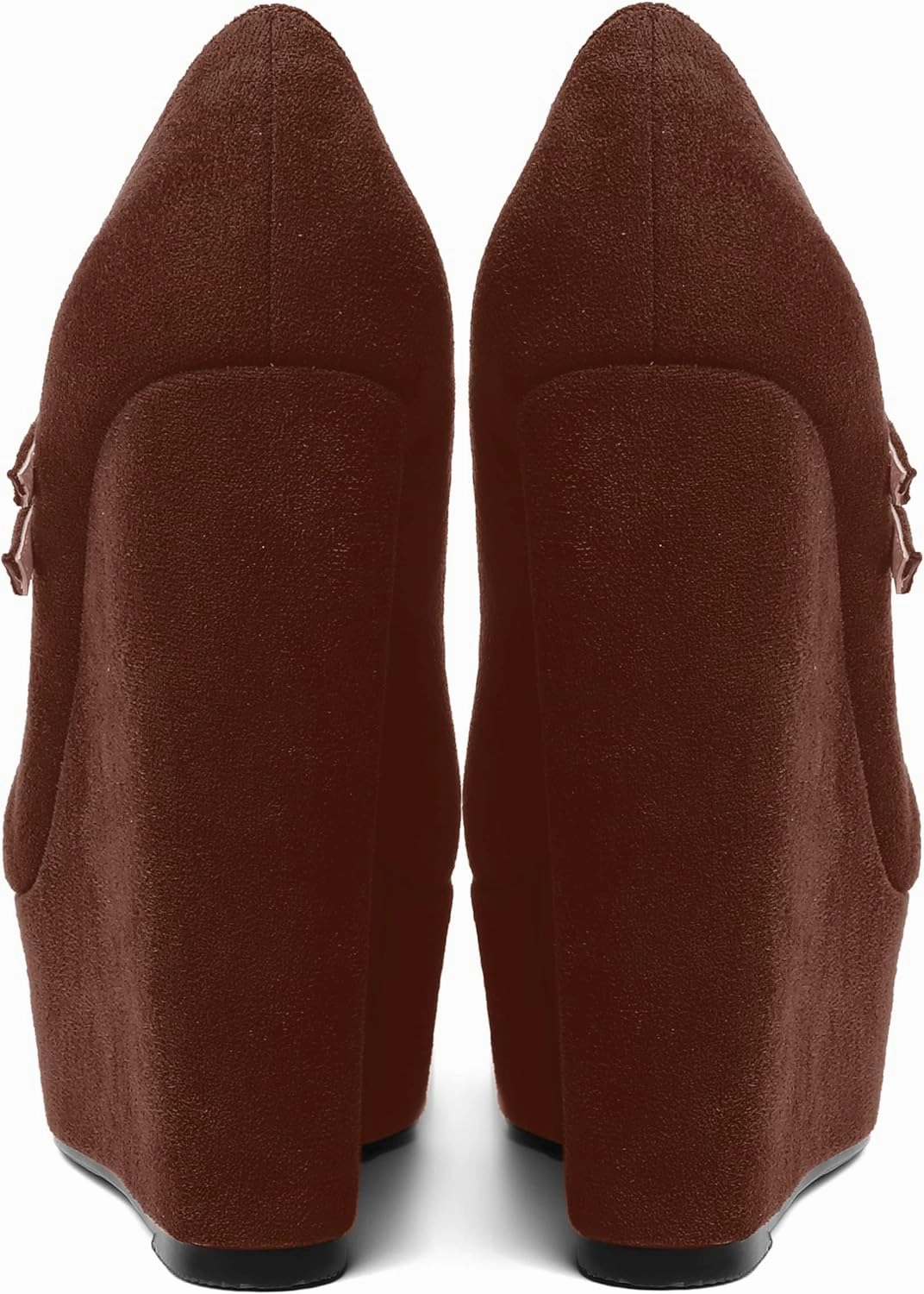 MOVINSTEPS Womens Suede Buckle Party Round Toe Adjustable Dual Straps Mary Jane Platform Dress Wedge High Heel Pumps Shoes 6 Inch