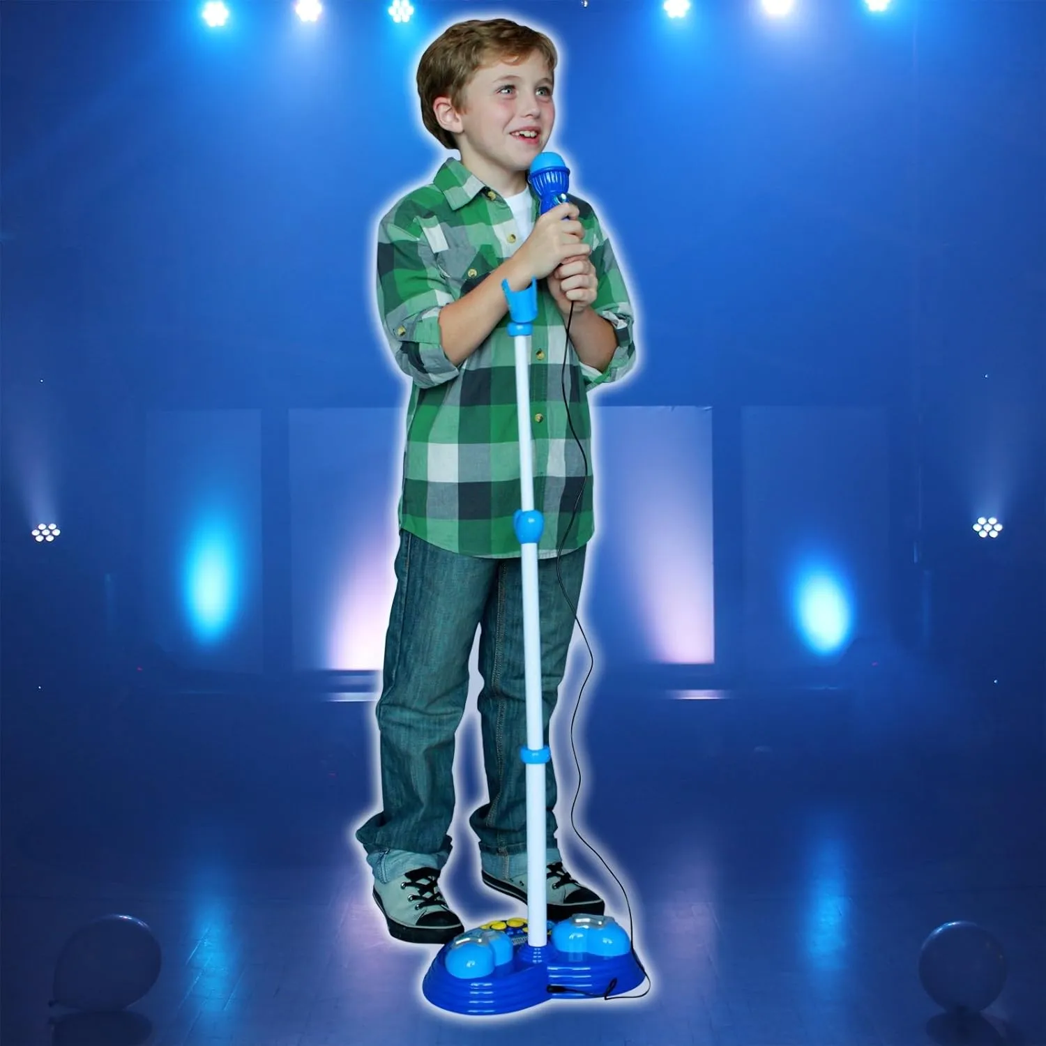 Music Karaoke Machine for Kids Microphone Lights Sounds MP3 Player, Blue, Boys Ages 3 