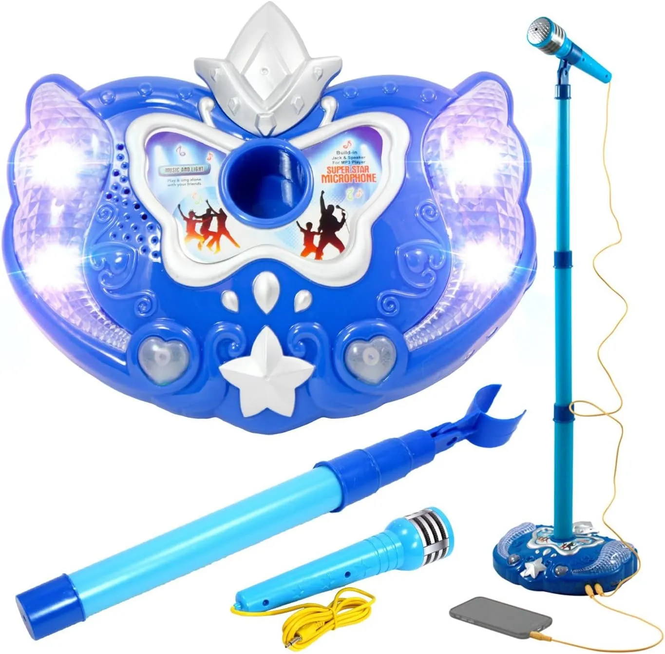 Music Karaoke Machine for Kids Microphone Lights Sounds MP3 Player, Blue, Boys Ages 3 