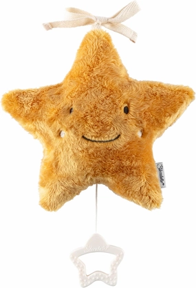 Music Box Medium Yellow Star to Knot, Baby Sleep Aid with Built-in Wind-up Mechanism, Melody: Know How Many Stars Are Standing, From Birth, for Girls and Girls