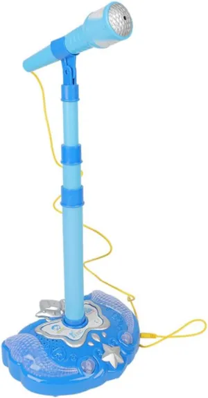 Musical Toys Karaoke Machine for Kids with Adjustable Stand and Microphones,Music Sing Microphone Toy with Flashing Stage Lights(Blue,Without Battery)