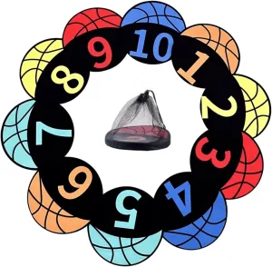 MUSKULO MONSTRO Basketball Training Discs with Numbers, 9" Colorful Anti-Slip Rubber Markers for Agility Drills, 5/10-Pack Waterproof Floor Spots with Carry Bag for Indoor/Outdoor Coaching & Training