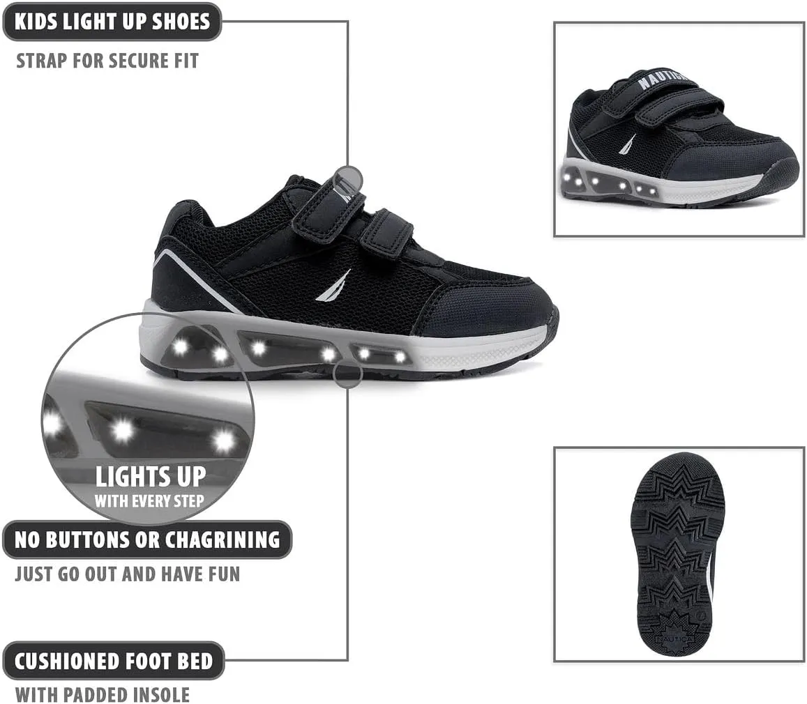Nautica Kids' Light-Up Flashing Sneaker Athletic Running Shoes with Strap | Fashionable and Fun for Boys and Girls | Available in Toddler and Little Kid Sizes