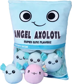 Nenalayo Plushies Doll a Bag of Axolotl Plush Toy Stuffed Soft Snack Pillow Plush Toy for Birthday Gift, Stuffed Toy Game Pillow Cushion Gift for Kids (Blue 6 Balls)