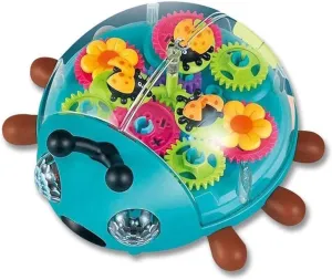 Nenekal Transparent Electric Ladybug Gear Toddler Toy with Flashing LED Lights and Music, Automatically Changes Direction, Great Gift for Boys Girls, STEM and Tummy Time