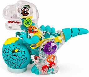 Nenekal Electric T-REX Dinosaur Toy with Transparent Gears & Multicolored Flashing LED Lights, Music, Moving Wheels, STEM Toys for Toddlers, Boys & Girls, Tummy Time