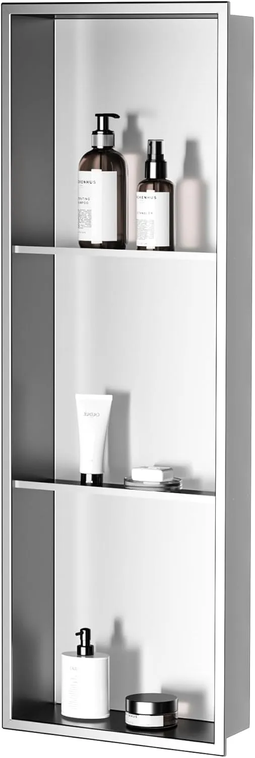 Neodrain 12X36 Inch Shower Niche,Brushed 3-Tier Stainless Niche NO Tile Needed Recessed Niche Shower for Bathroom Storage