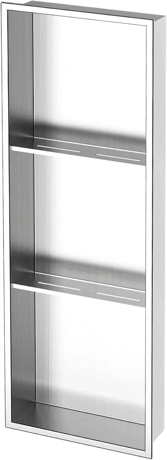 Neodrain 12X36 Inch Shower Niche,Brushed 3-Tier Stainless Niche NO Tile Needed Recessed Niche Shower for Bathroom Storage