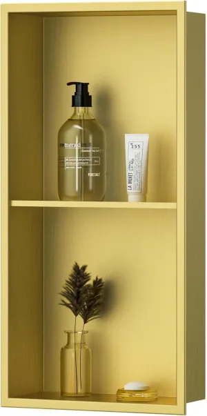 Neodrain No Tile Shower Niche, 12X24Inch Golden Stainless Steel Wall Niche, Two-Tier Bathroom Shelf, NO Tile Needed Recessed Niche for Bathroom Storage