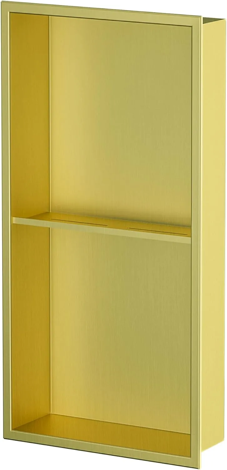 Neodrain No Tile Shower Niche, 12X24Inch Golden Stainless Steel Wall Niche, Two-Tier Bathroom Shelf, NO Tile Needed Recessed Niche for Bathroom Storage