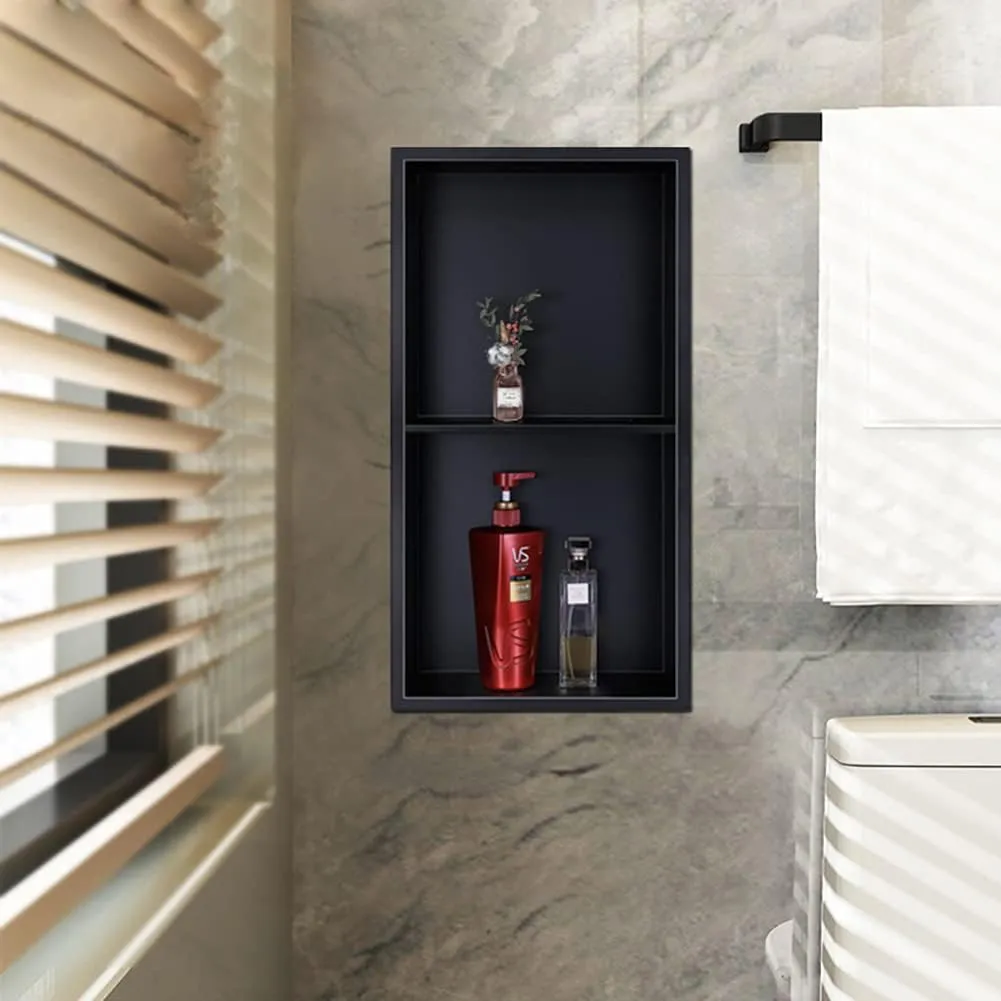 Neodrain No Tile Shower Niche, Stainless Steel Wall Niche 13.1"X25.1"(Inner Size 12"X24"), Two-Tier Bathroom Shelf, NO Tile Needed Recessed Cabinet for Bathroom Storage, Matte Black