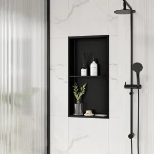 Neodrain No Tile Shower Niche, Stainless Steel Wall Niche 13.1"X25.1"(Inner Size 12"X24"), Two-Tier Bathroom Shelf, NO Tile Needed Recessed Cabinet for Bathroom Storage, Matte Black
