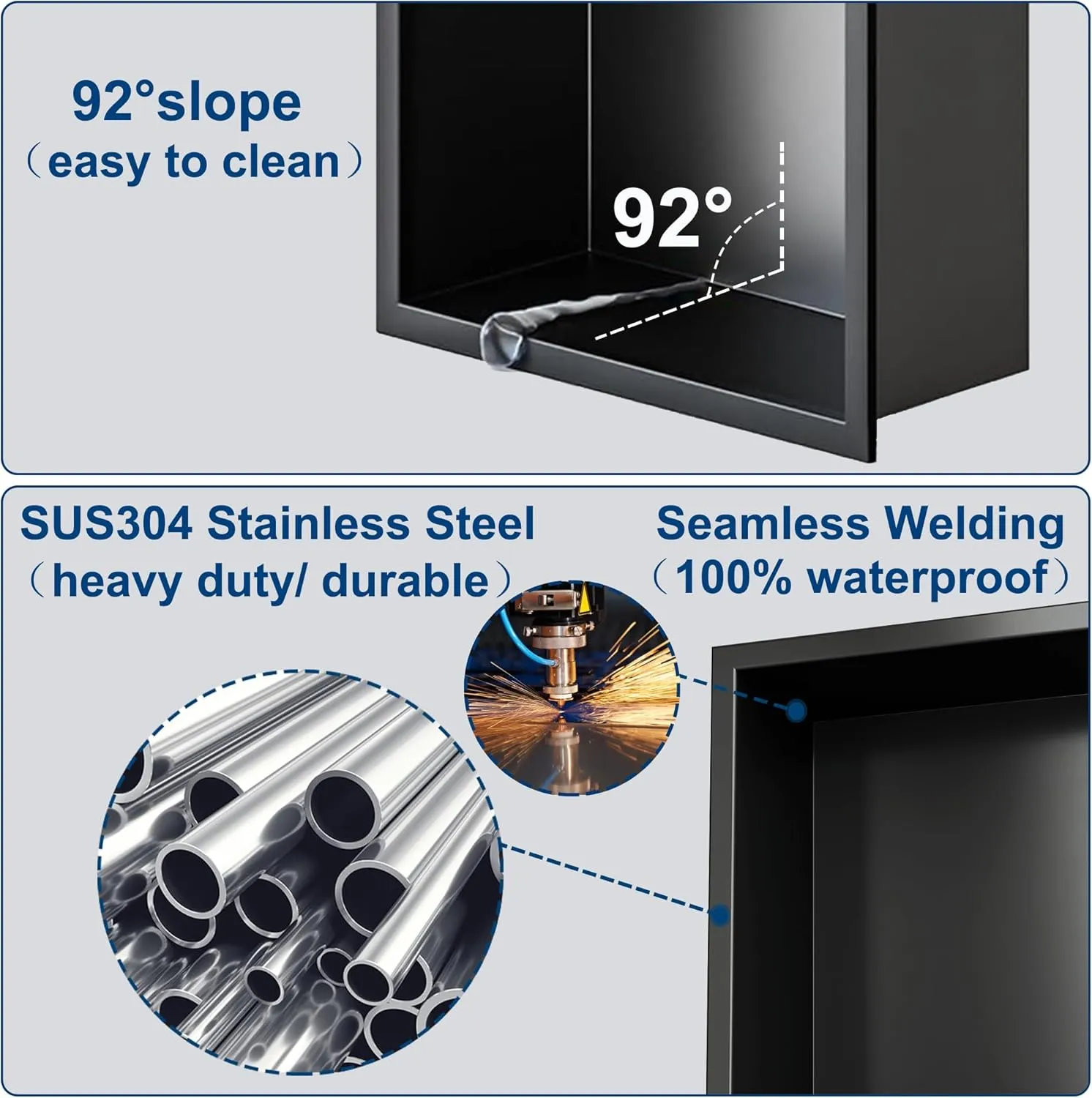Neodrain No Tile Shower Niche, Stainless Steel Wall Niche 13.1"X25.1"(Inner Size 12"X24"), Two-Tier Bathroom Shelf, NO Tile Needed Recessed Cabinet for Bathroom Storage, Matte Black