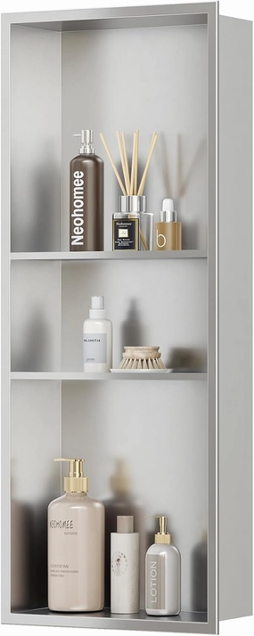 Neodrain 12x30 Shower Niche, 3-Layer Brushed Stainless Steel Recessed Niche for Bathroom Storage