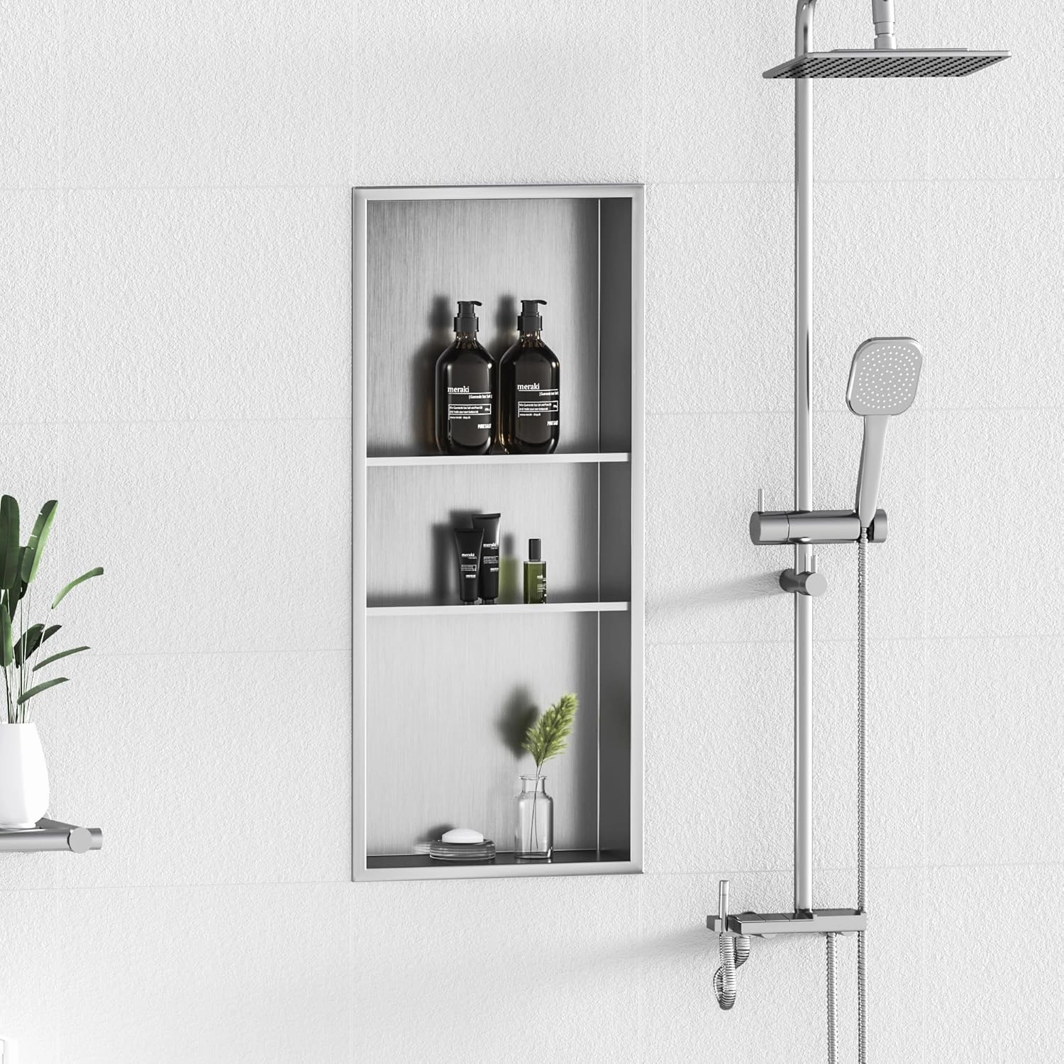 Neodrain 12x30 Shower Niche, 3-Layer Brushed Stainless Steel Recessed Niche for Bathroom Storage