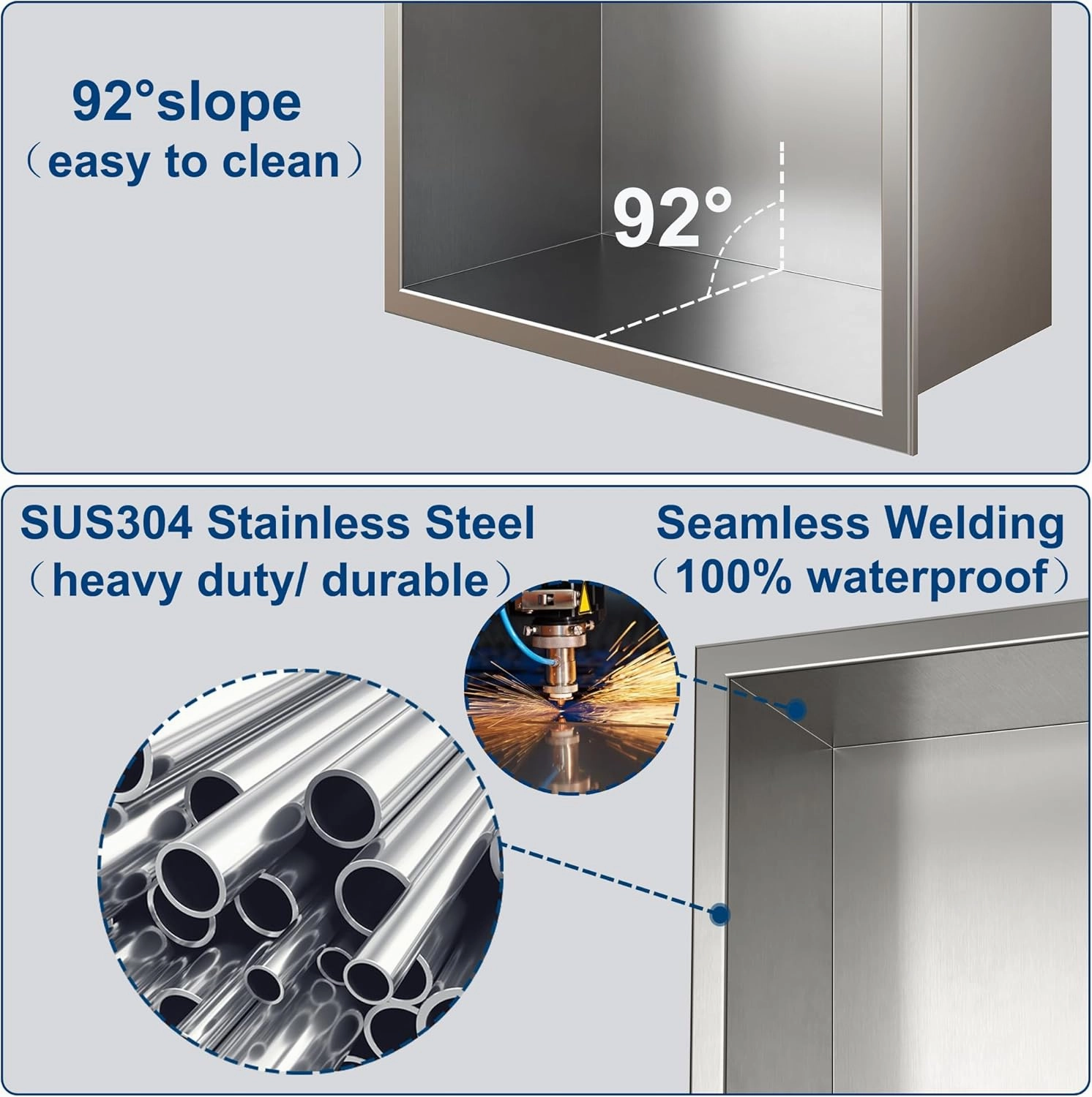 Neodrain 12x30 Shower Niche, 3-Layer Brushed Stainless Steel Recessed Niche for Bathroom Storage