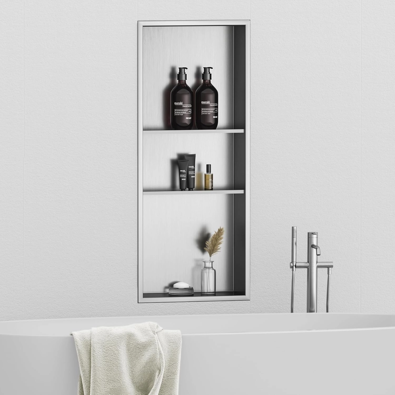 Neodrain 12x30 Shower Niche, 3-Layer Brushed Stainless Steel Recessed Niche for Bathroom Storage