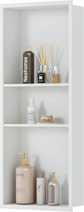 Neodrain 12X30 White Shower Niche, Stainless Steel, No Tile Needed, Recessed, For Bathroom Storage