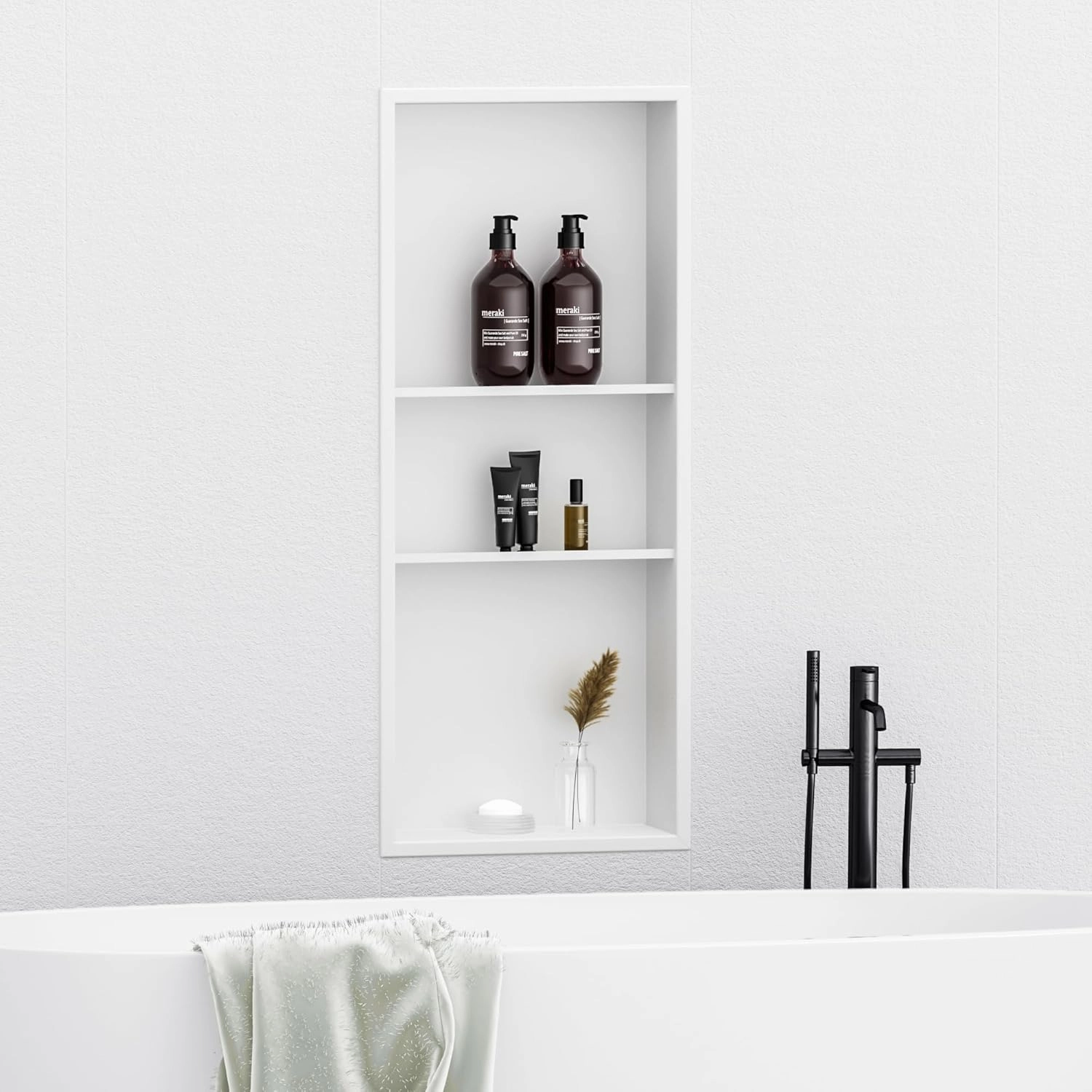 Neodrain 12X30 White Shower Niche, Stainless Steel, No Tile Needed, Recessed, For Bathroom Storage