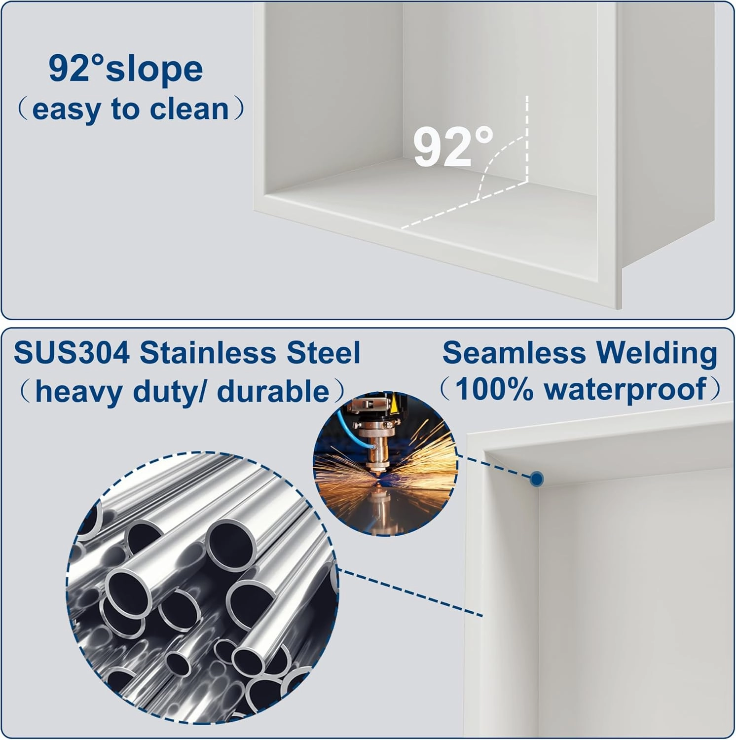 Neodrain 12X30 White Shower Niche, Stainless Steel, No Tile Needed, Recessed, For Bathroom Storage