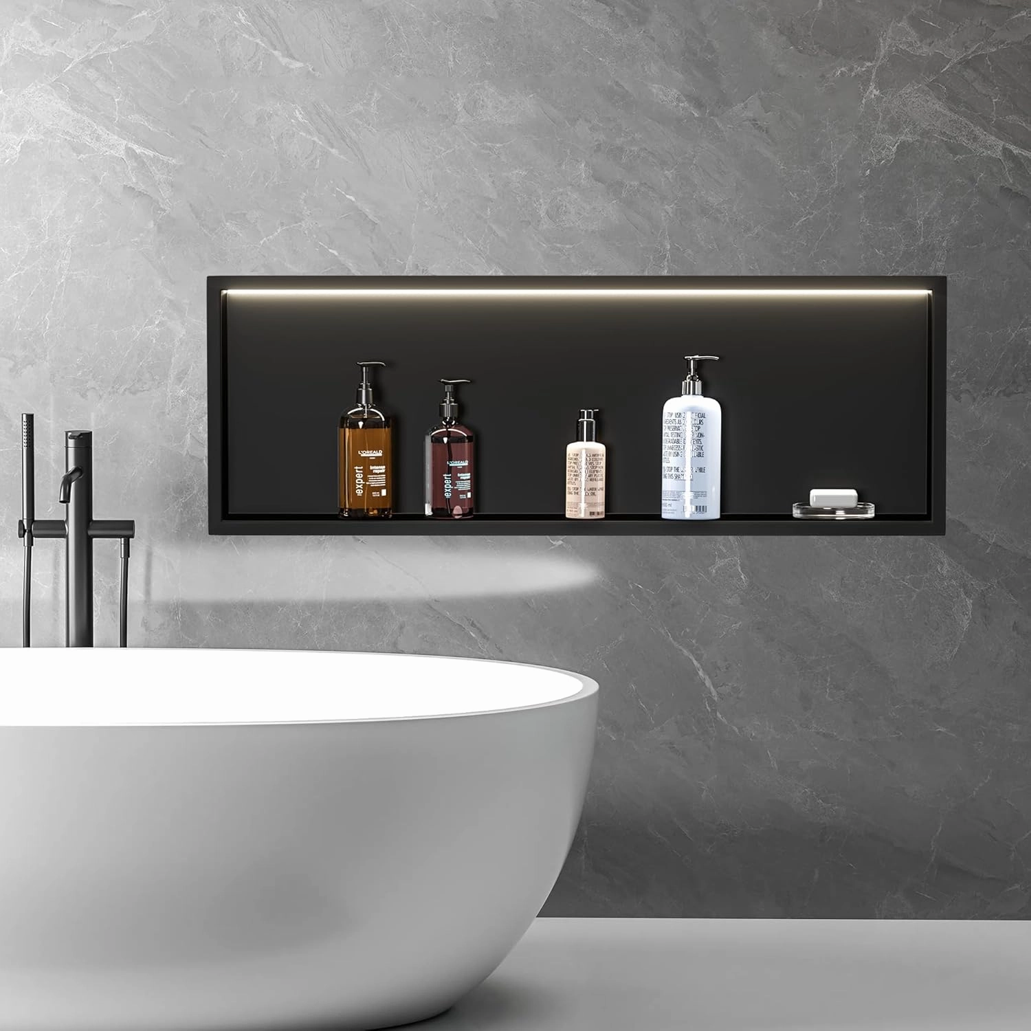 Neodrain LED Light Shower Niche, Matte Black Wall Niche, 36"X12", Stainless Steel Bathroom Cabinet with 3000K Light, Waterproof Recessed Shampoo Storage in Wall, No Tile Needed