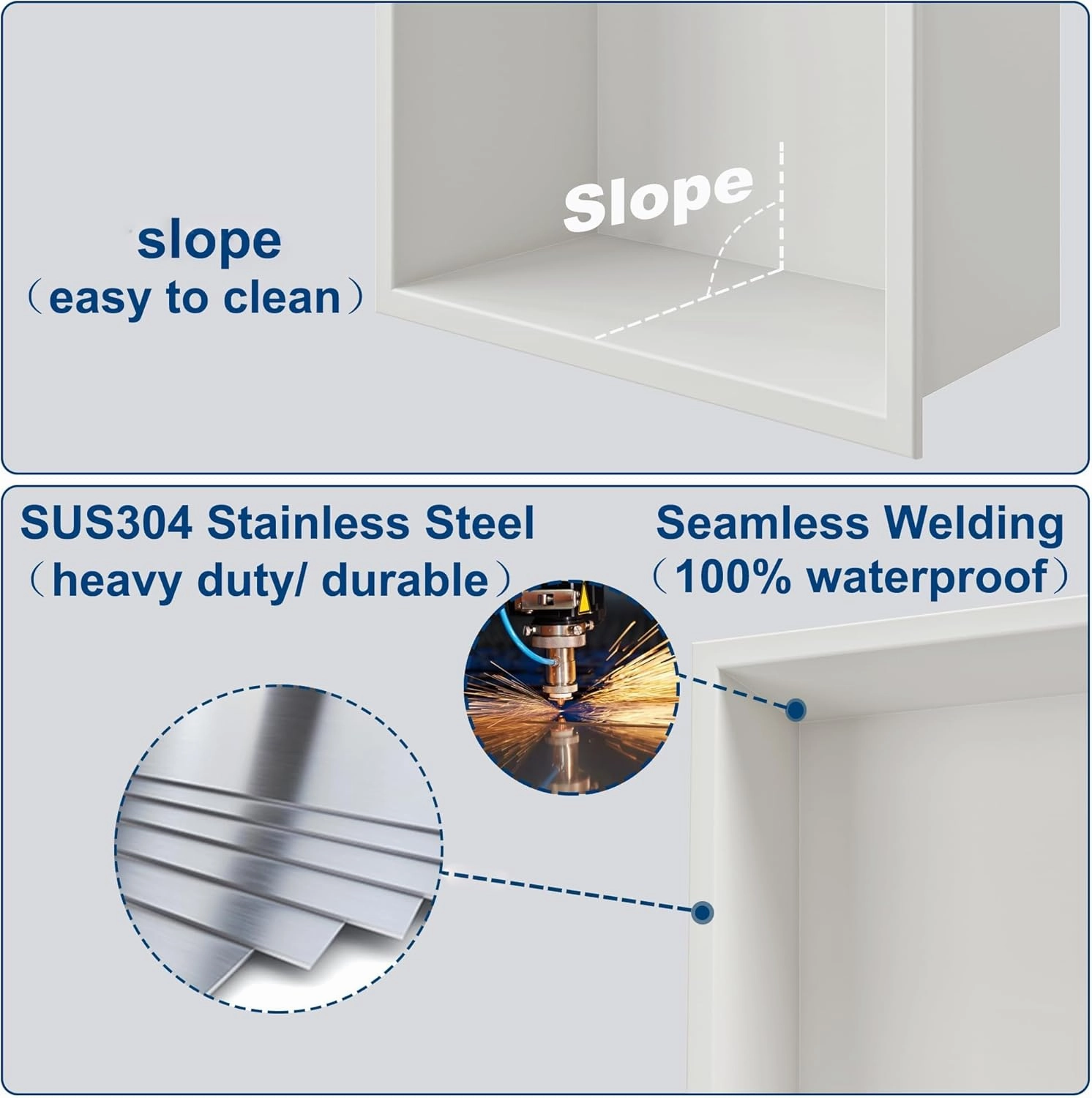 Neodrain Shower Niche, 36X12Inch White Wall Niche Stainless Steel Wall Niche NO Tile Needed Recessed Niche Shower for Bathroom Storage with Non-dimmable Led Light