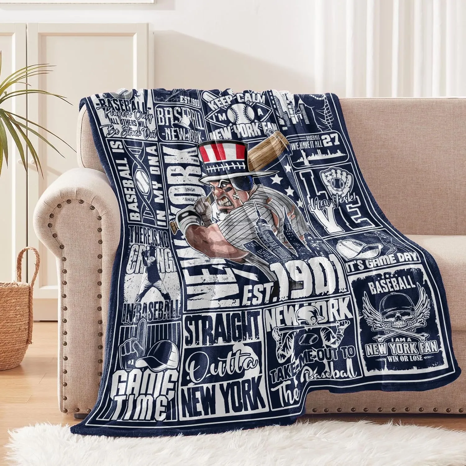 New York Blanket, Baseball Gifts for Men Boys Women, Baseball Merch Fans Coach Gifts 60"x50" Blankets and Throws Sports Merchandise for Birthday Game Day.