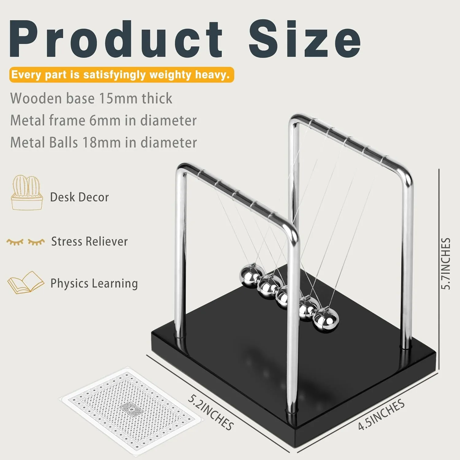 Newtons Cradle Balance Pendulum 5 Balls, Wooden Base Newton's Cradle, Desktop Toys Kinetic Toys for Kids Adults, Office Home Desk Décor, Fun Science Physics Learning