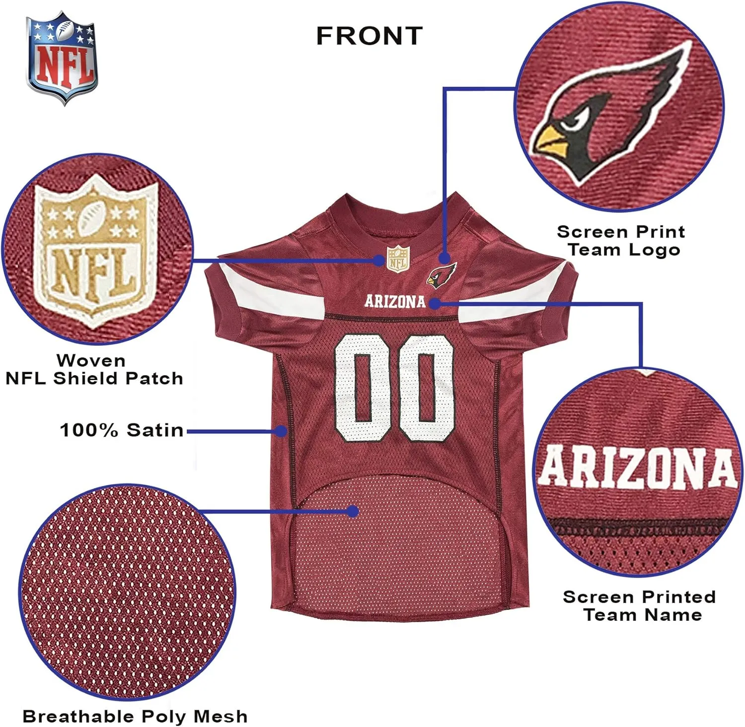 NFL Arizona Cardinals Dog Jersey - Medium, Football Jersey Costume for Dogs & Cats