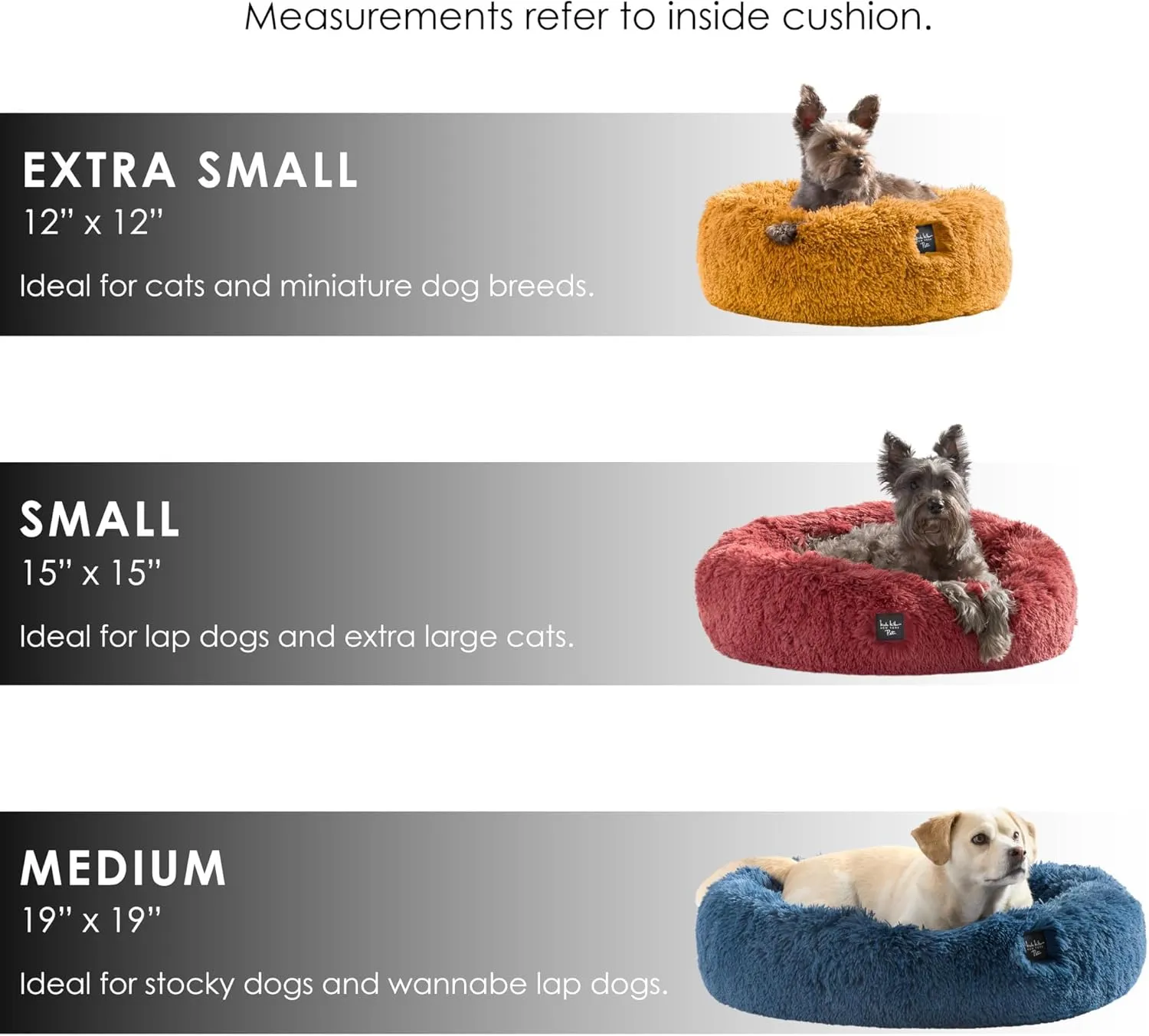 Nicole Miller New York PET Ellie Fuzzy Solid Donut Pet Bed, Plush, Cozy & Calming, Non-Slip Bottom, 100% Machine Washable, Gold, Small 24"x24"x7" Round