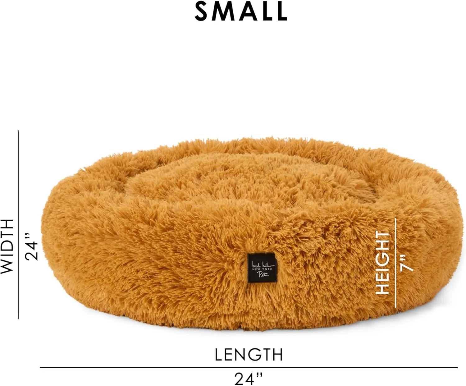 Nicole Miller New York PET Ellie Fuzzy Solid Donut Pet Bed, Plush, Cozy & Calming, Non-Slip Bottom, 100% Machine Washable, Gold, Small 24"x24"x7" Round