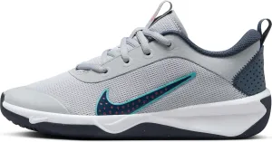 Nike Omni Multi-Court Big Kids' Indoor Court Shoes (DM9027-010, Wolf Grey/Bright Crimson/Dusty Cactus/Thunder Blue)