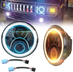 NJSBYL H2 LED Turn Signal Light Assembly For H-ummer H2 2003 2004 2005 2006 2007 2008 2009 Front Bumper 7 Inch H/L Halo Ring CE/E4 OEM 15269178 15269179