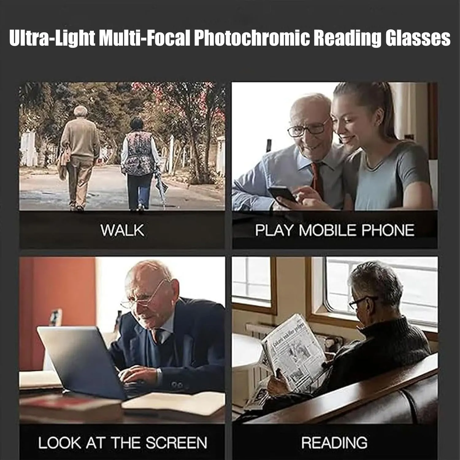 Noblu Vision Glasses for Men Women as Seen on Tv, Color-Changing Anti-Blue Light Presbyopia Glasses, Dual Focus Glasses