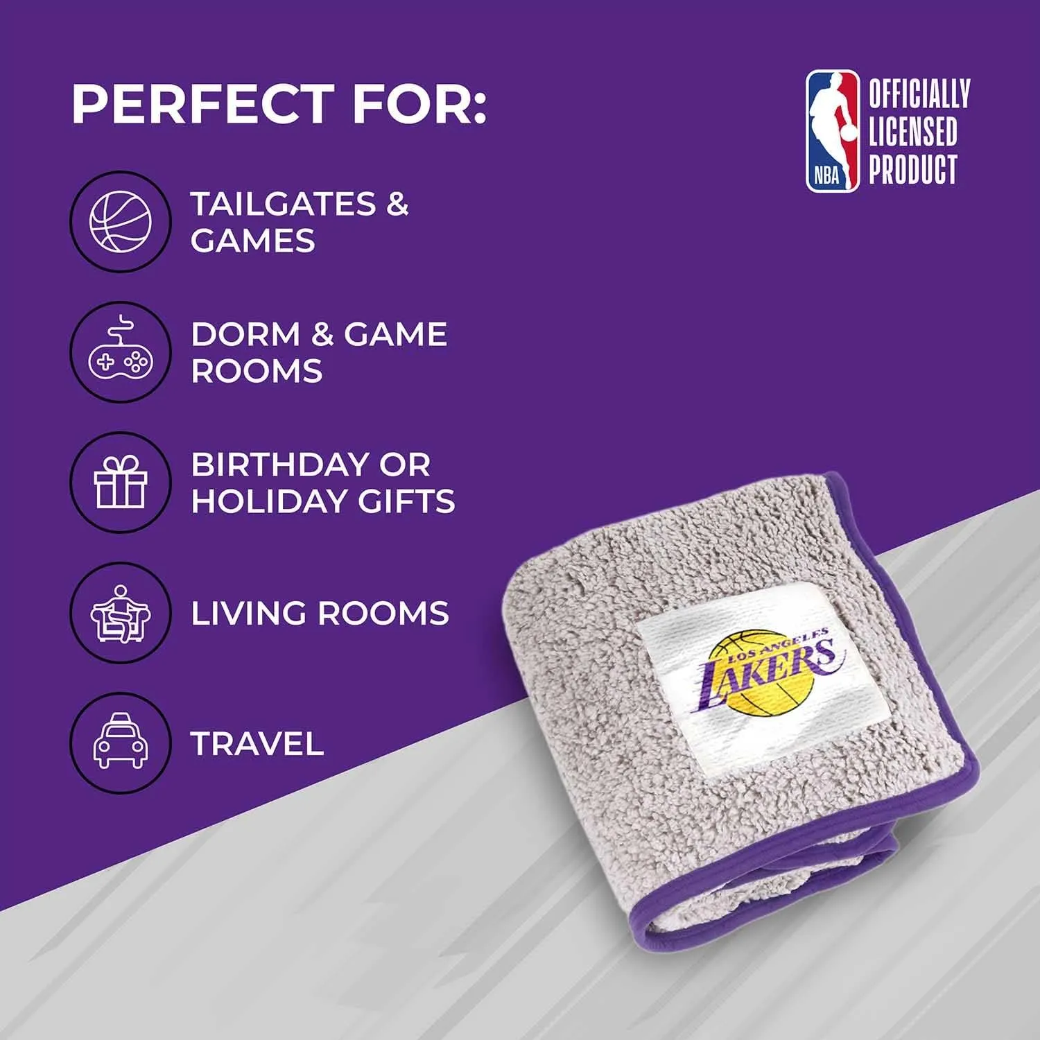 NORTHWEST NBA Silk Touch Sherpa Throw Blanket - Soft & Fluffy - Great for Gamedays - 60" x 50" - Ultimate Comfort & Coziness (Los Angeles Lakers - Purple)