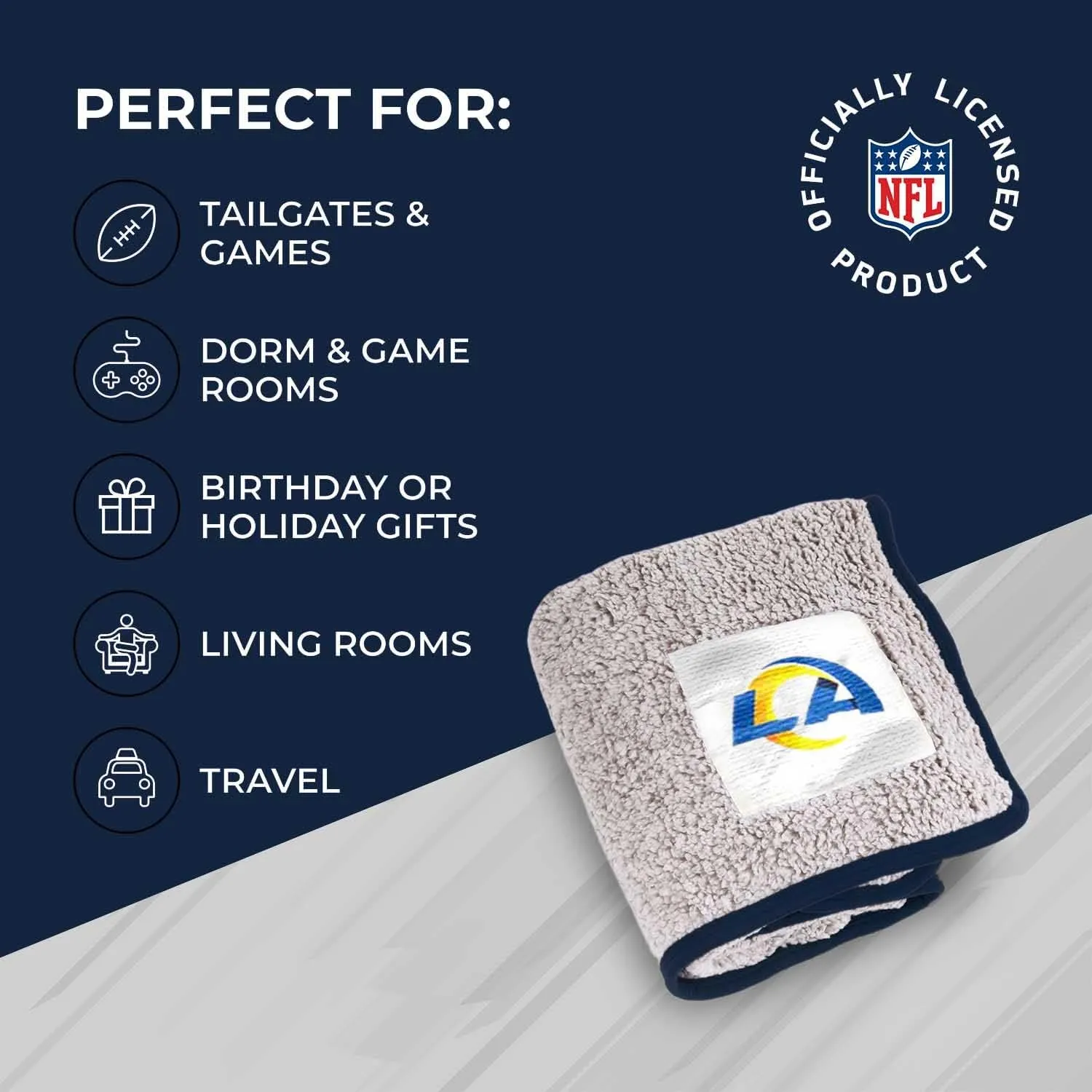 NORTHWEST NFL Silk Touch Sherpa Throw Blanket - Soft & Fluffy - Great for Gamedays - 60" x 50" - Experience Ultimate Comfort (Los Angeles Rams - Blue)
